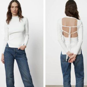 ZARA WHITE BANDAGE KNIT OPEN TIE BACK LONG SLEEVE BLOUSE